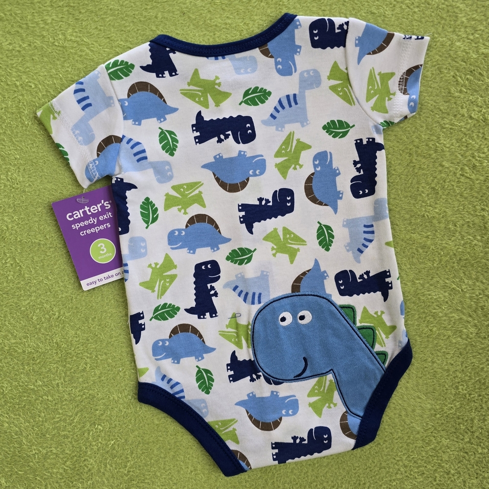 NWT NEWBORN Baby BOY CREEPER BODYSUIT Blue+Green Dinosaur SNUGGLESAURUS (M4)